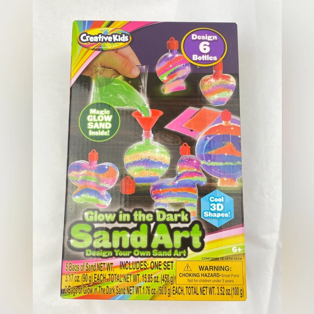 Creative Kids Glow In The Dark Sand Art Design 6 Bottles Magic Glow Sand